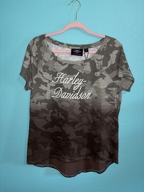 Harley-Davidson NWT Women's Camouflage Short Sleeve Tee - Olive/Gray Ombré